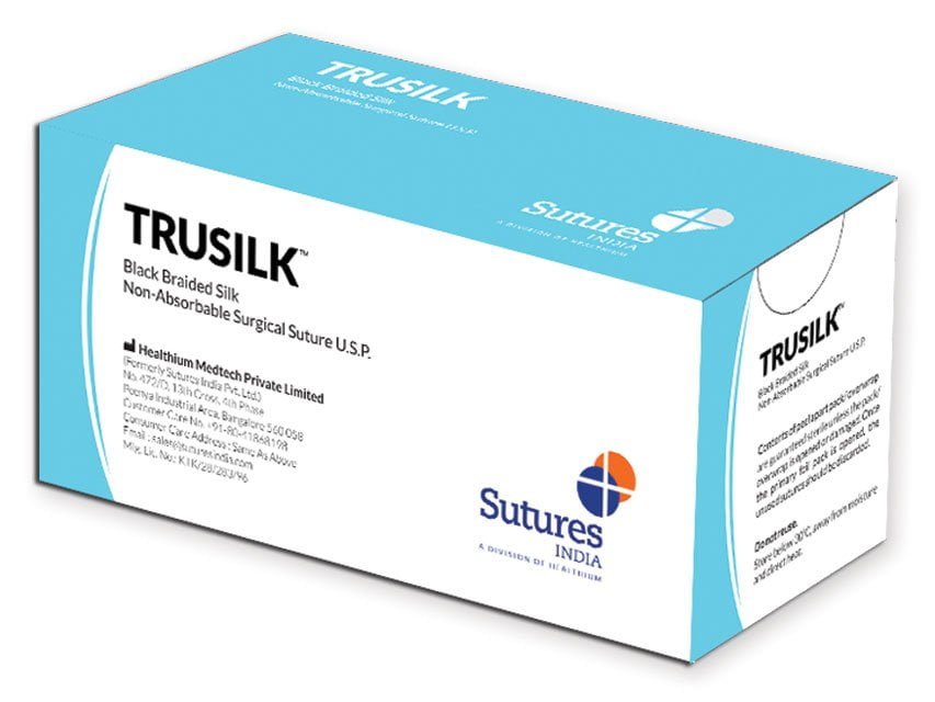 TRUSILK NON ABSORB. SUTURE gauge 3/0 circle 3/8 needle 19 mm - 70 cm - black