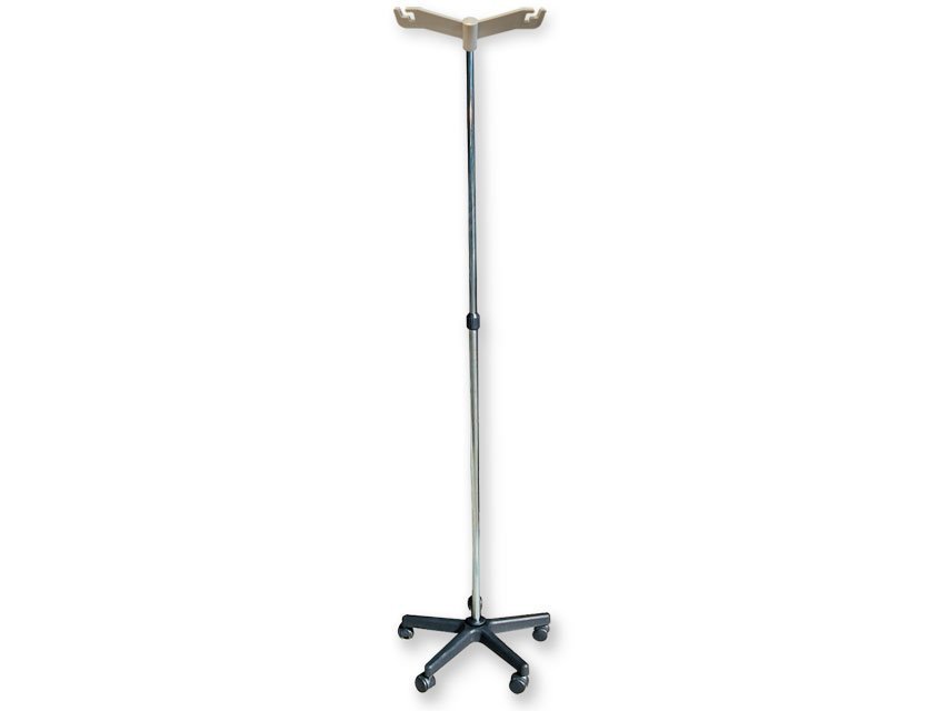 I.V.STAND ON 5 WHEELS TROLLEY - 2 hooks