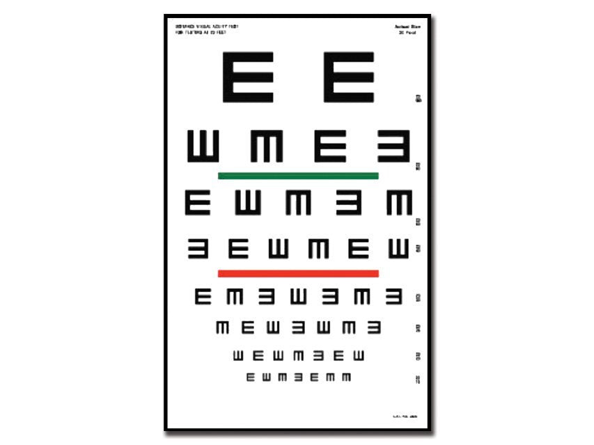 TUMBLING "E" OPTOMETRIC CHART - 6 m - 23x35.5 cm