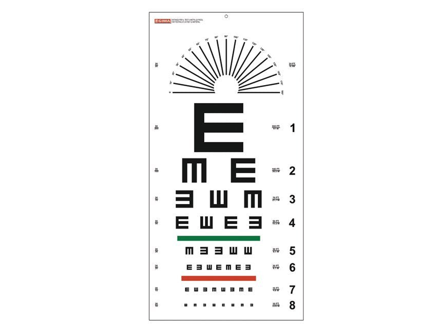 TUMBLING "E" OPTOMETRIC CHART - 6 m - 28x56 cm