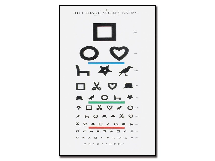 EWING ILLITERATE OPTOMETRIC CHART - 6 m - 28x56 cm