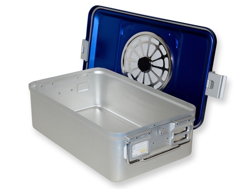 CONTAINER WITH FILTER medium h 150 mm - blue - perforated