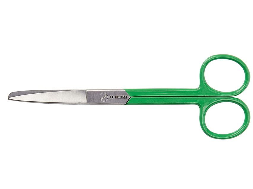 S/S STRAIGHT SCISSORS - green ring - blunt/sharp - 14 cm