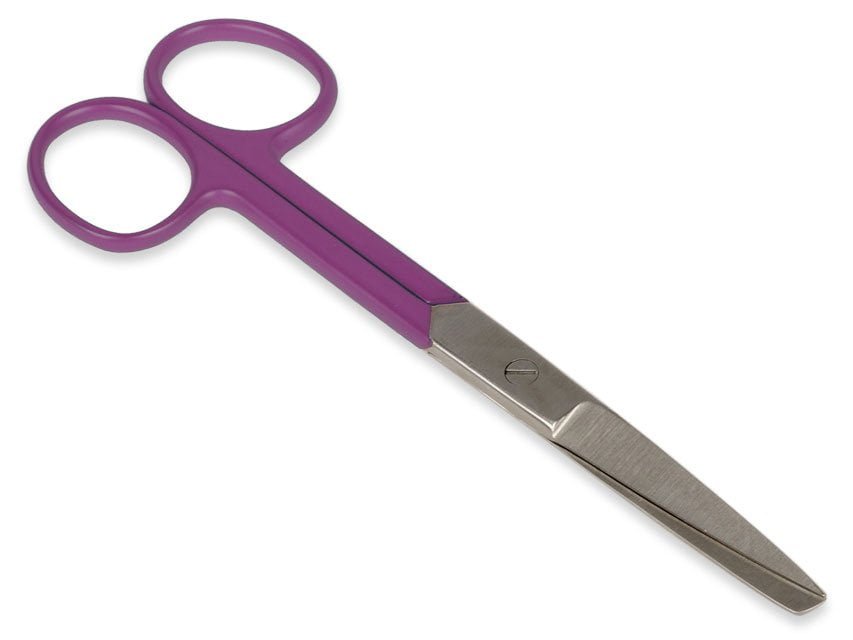 S/S STRAIGHT SCISSORS - purple ring - blunt/sharp - 14 cm