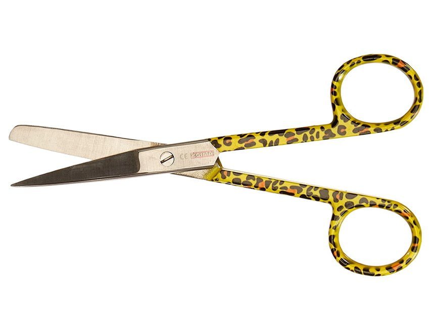 S/S STRAIGHT SCISSORS - leopard fantasy - blunt/sharp - 14 cm