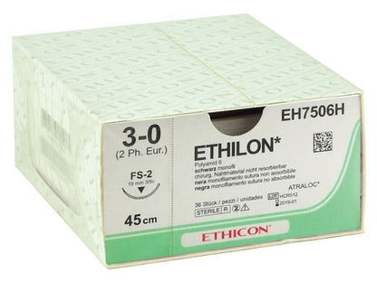 ETHICON ETHILON MONOFILAMENT SUTURES - gauge 3/0 needle 19 mm