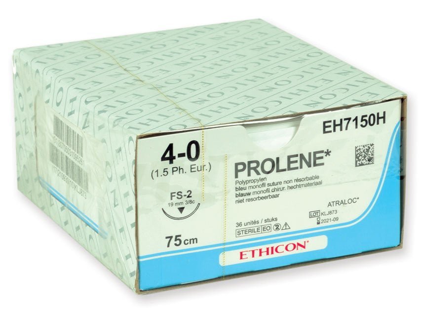 ETHICON PROLENE BLUE MONOFILAMENT SUTURES - gauge 4/0 needle 19 mm FS-2 suture 45 cm