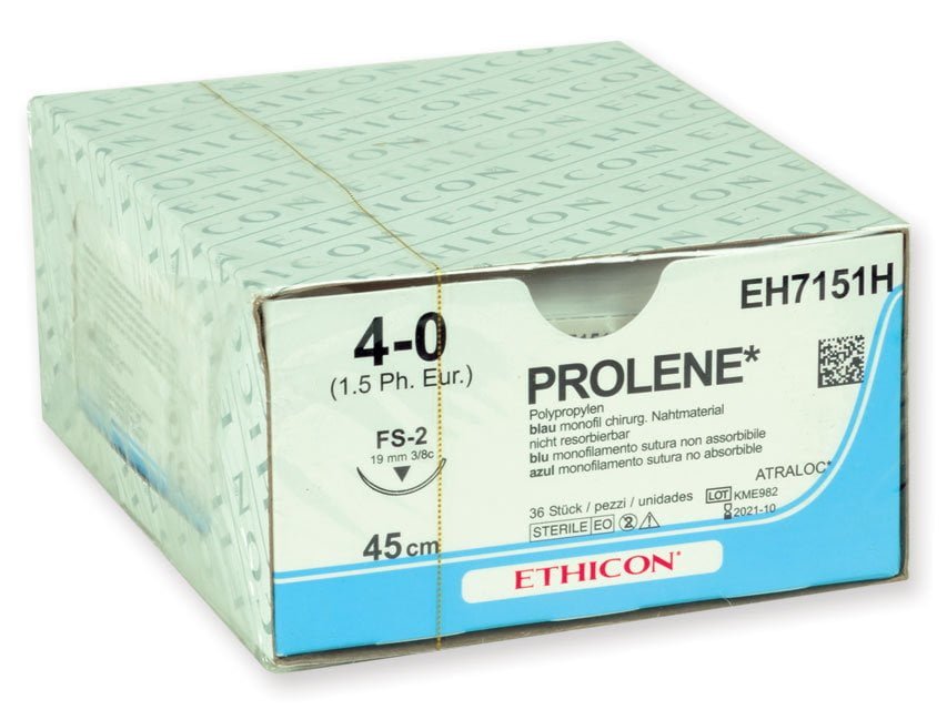ETHICON PROLENE BLUE MONOFILAMENT SUTURES - gauge 4/0 needle 19 mm suture 75 cm