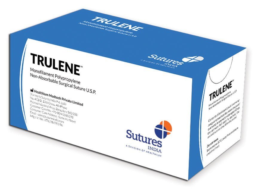 TRULENE NON ABSORB. SUTURE gauge 6/0 circle 3/8 needle 13mm - 45cm - blue