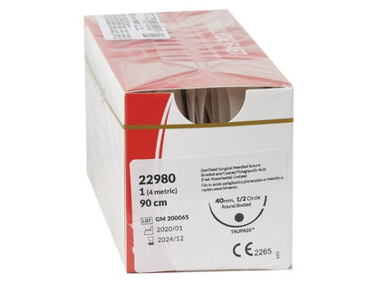 TRUGLYDE FAST ABSORB. SUTURE gauge 1 circle 1/2 needle 40mm - 90cm - undyed