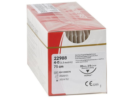 TRUGLYDE FAST ABSORB. SUTURE gauge 4/0 circle 3/8 needle 20mm - 75cm - undyed