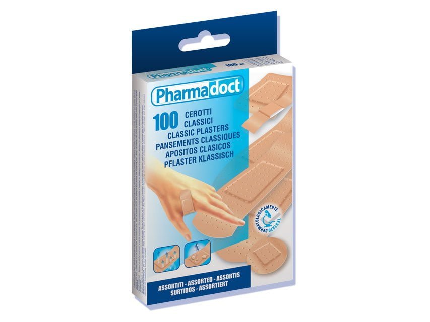 PHARMADOCT CLASSIC PLASTERS 6 assorted sizes - carton of 12 boxes of 100