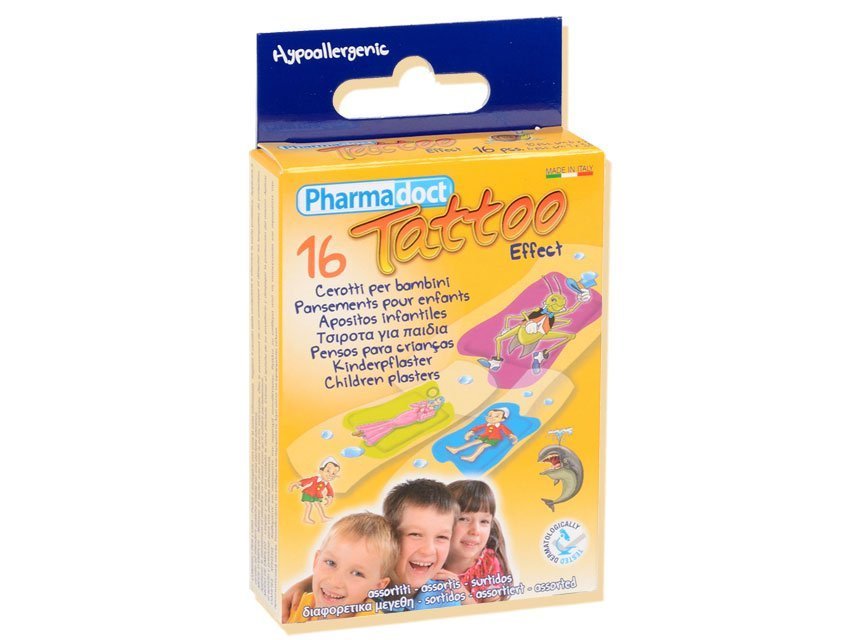 PHARMADOCT TATOO CHILDREN PLASTERS 2 sizes- carton of 12 boxes of 16