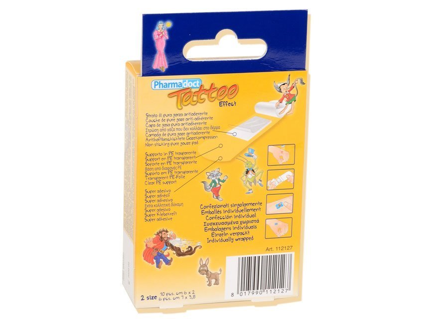 PHARMADOCT TATOO CHILDREN PLASTERS 2 sizes- carton of 12 boxes of 16