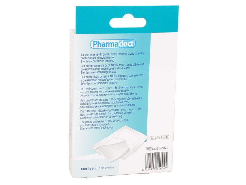 PHARMADOCT COTTON GAUZE SWABS 18x40 cm - carton of 12 boxes of 6