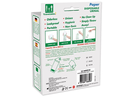TRAVELJOHN PAPER DISPOSABLE URINAL 800cc