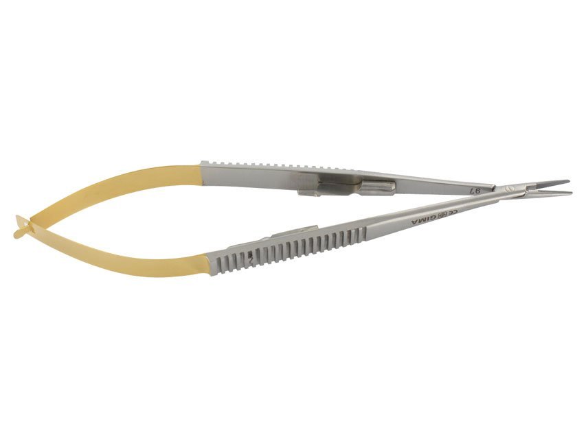 GOLD CASTROVIEJO NEEDLE HOLDER straight - 14 cm - plane tip