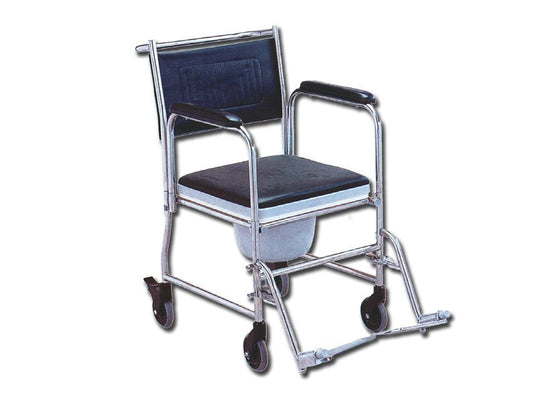 COMMODE WHEELCHAIR with castors - stainless steel