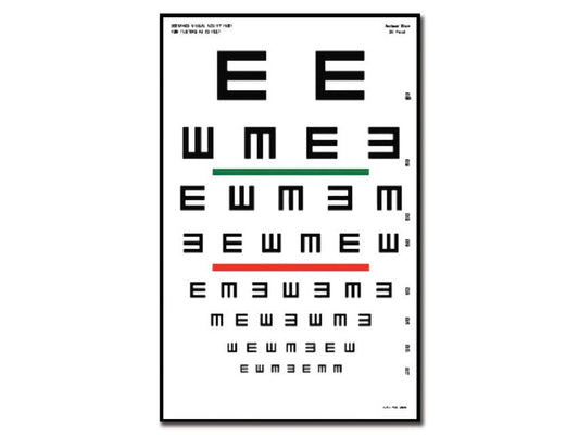 TUMBLING "E" OPTOMETRIC CHART - 6 m - 23x35.5 cm