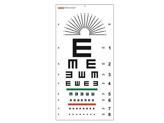 TUMBLING "E" OPTOMETRIC CHART - 6 m - 28x56 cm