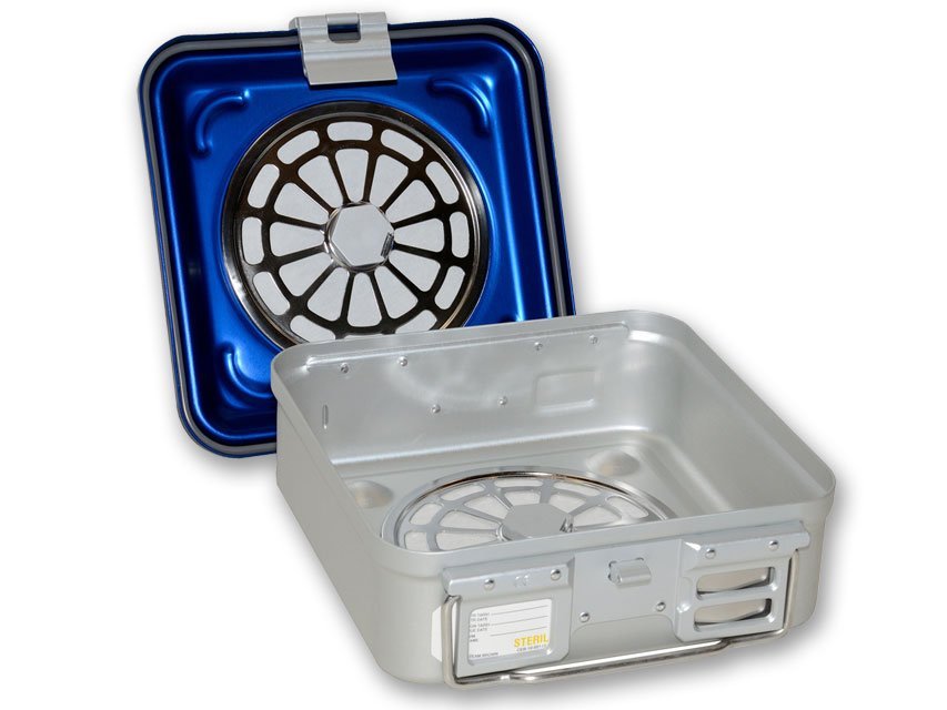 CONTAINER WITH FILTER small h 100 mm - blue - perforated