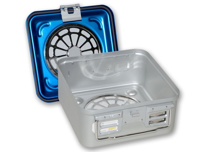 CONTAINER WITH FILTER small h 135 mm - blue - perforated